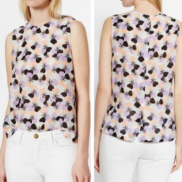 Equipment Femme Raegan Button Back Silk Blend Top Purple Coral Floral Small - Picture 2 of 10